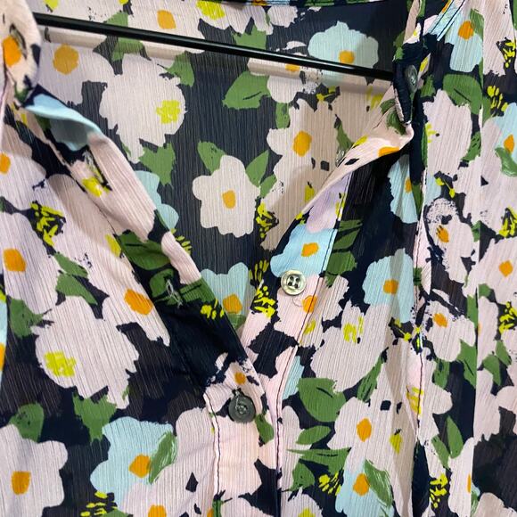 J.Crew Mercantile Drapey Tie-front Dress Long Sleeve Light Pink Floral Sz S - Picture 4 of 14